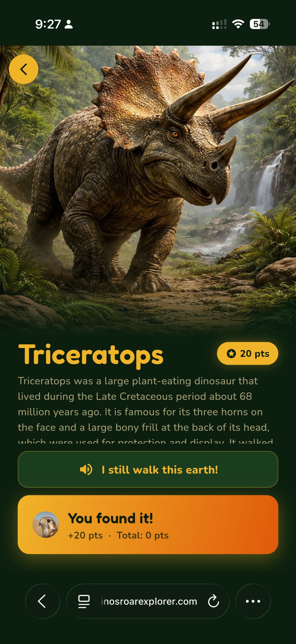 Triceratops discovery — 20 points earned